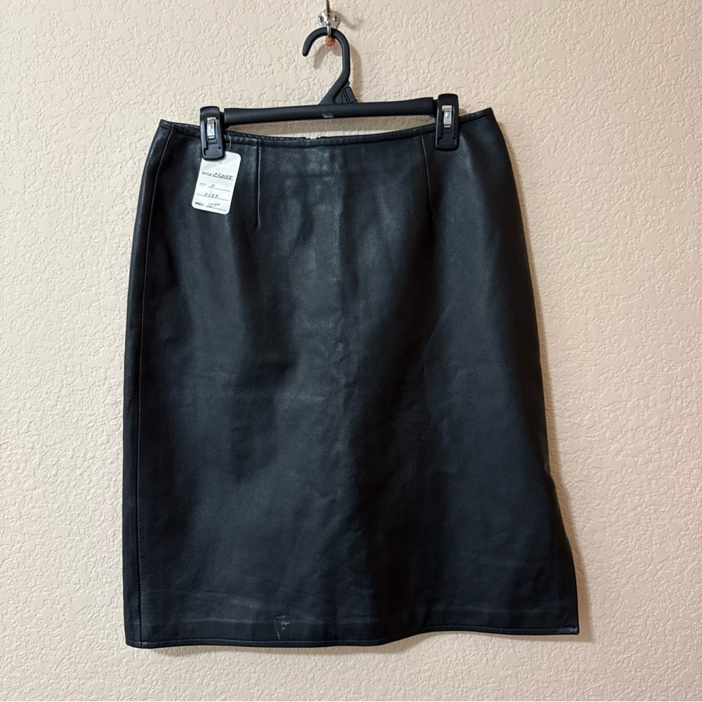 NWT Vtg Central Falls Black Pencil Leather Skirt Sz 10 Slit Lined Classic Preppy